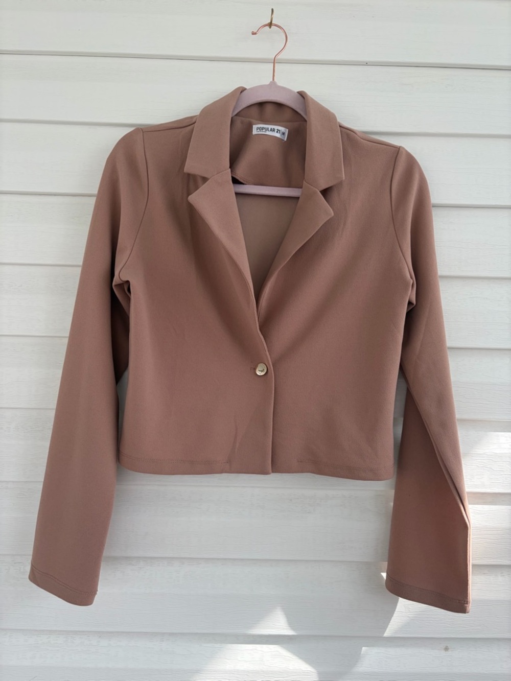 Popular 21 Tan Blazer Neutral Structured Jacket Workwear Chic